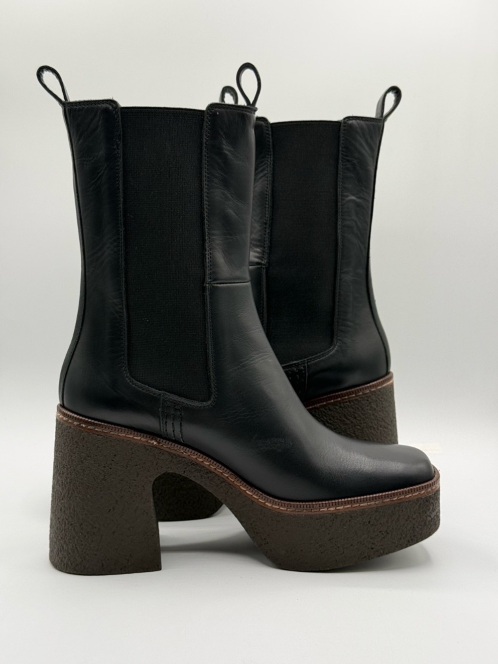 Pons Quintana Black Leather Platform Chelsea Chunky Block Heel, Modern Boots - Picture 16 of 16